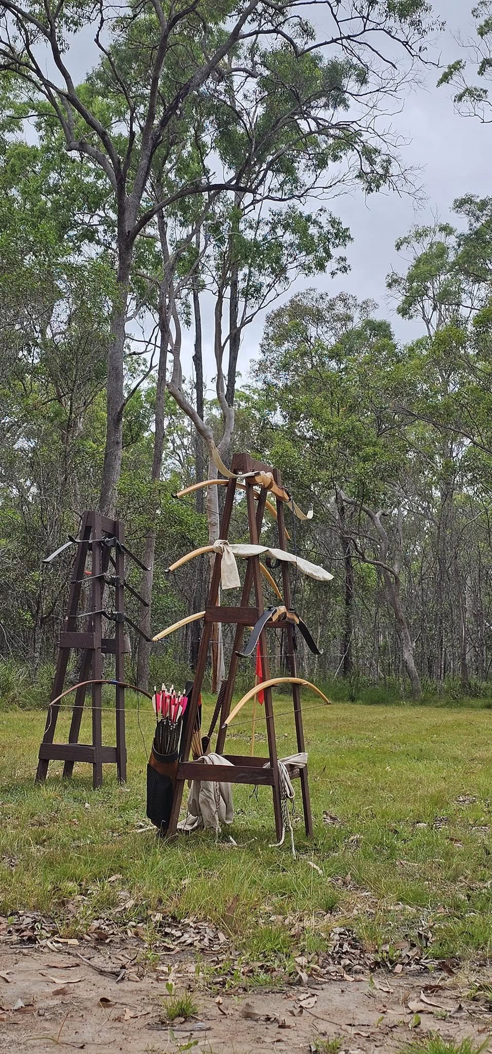 Bows on a stand at the range