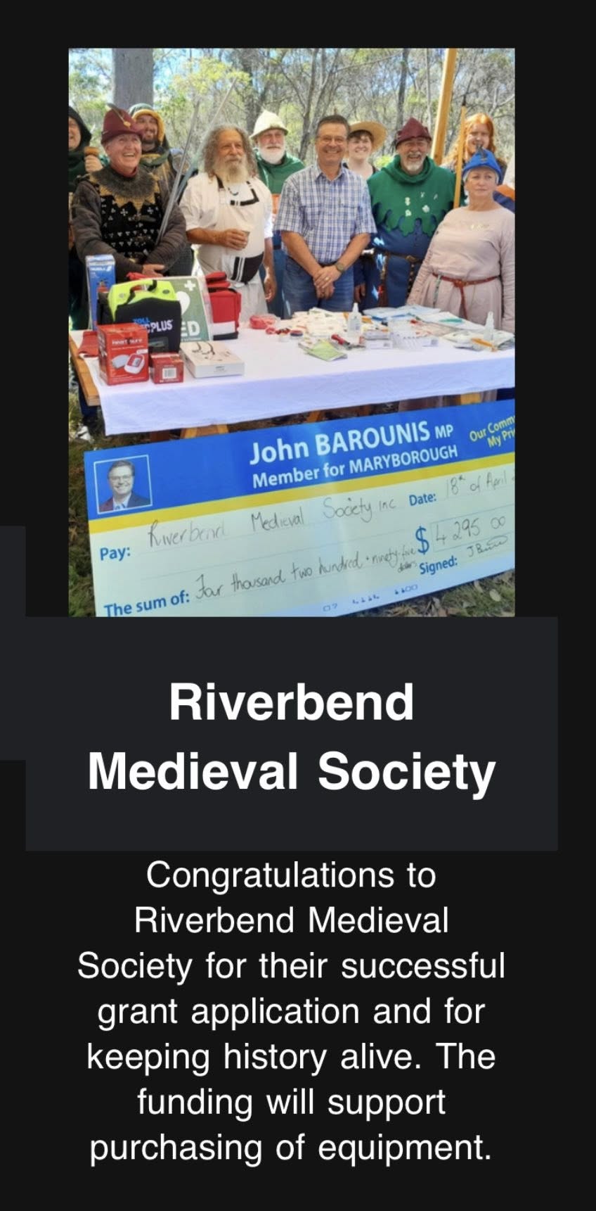 Riverbend club business grant cheque