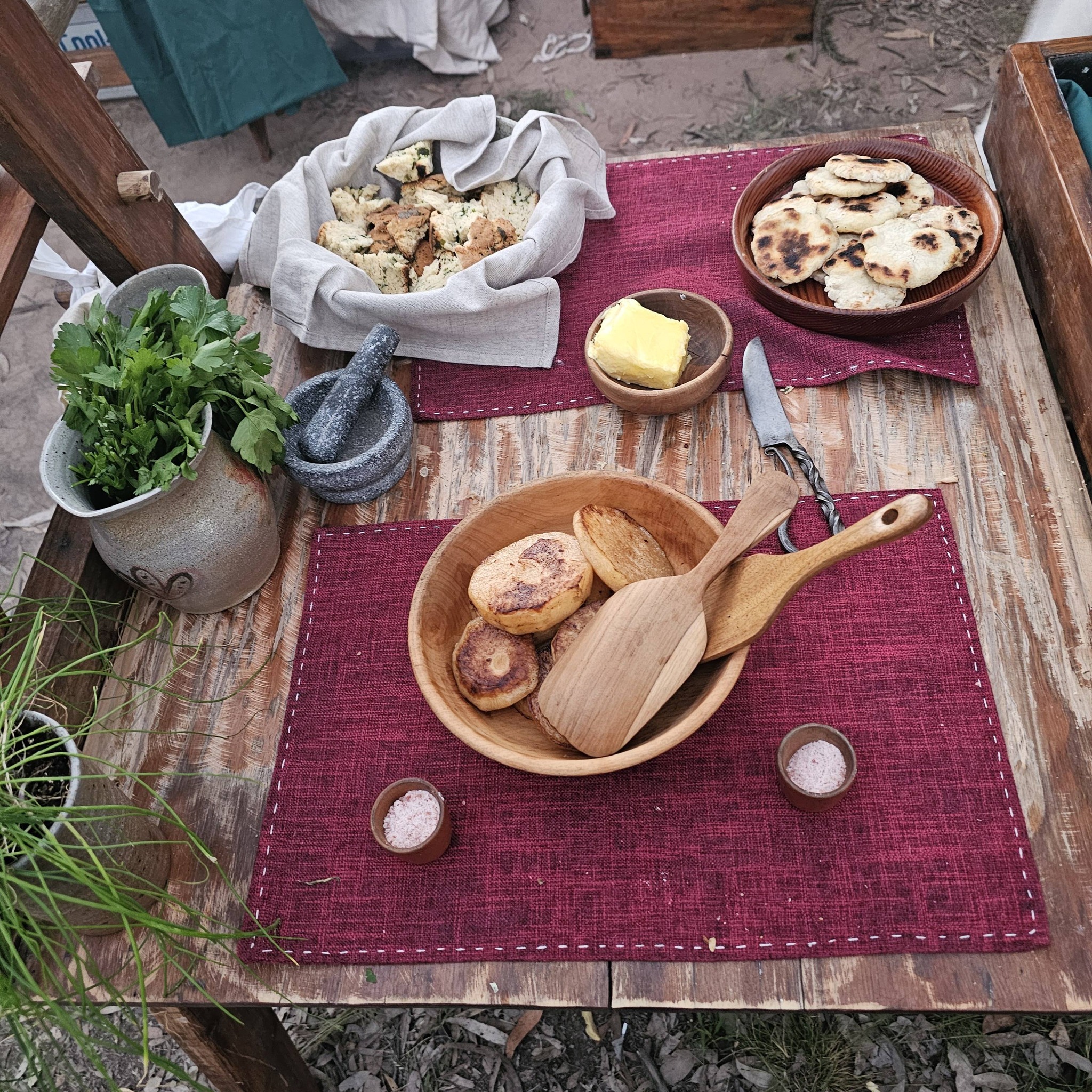 Assorted breads prepared at camp