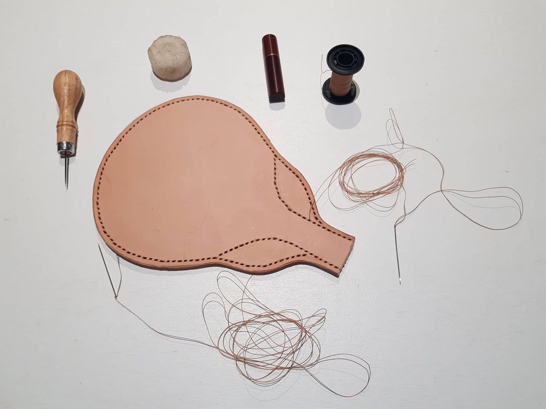 Leatherwork on costrel project